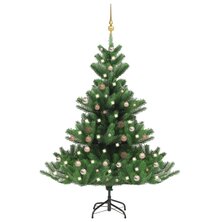 Kunstkerstboom Nordmann met LED&apos;s en kerstballen 120 cm groen