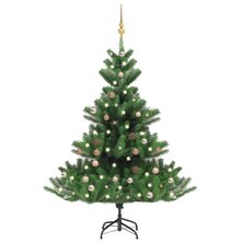 Kunstkerstboom Nordmann met LED&apos;s en kerstballen 150 cm groen