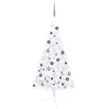 Kunstkerstboom met verlichting en kerstballen half 120 cm wit