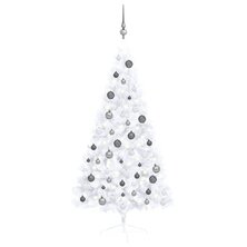 Kunstkerstboom met verlichting en kerstballen half 150 cm wit