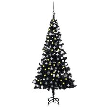 Kunstkerstboom met verlichting en kerstballen 120 cm PVC zwart