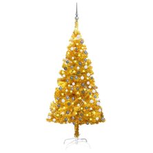 Kunstkerstboom met verlichting en kerstballen 120 cm PET goud