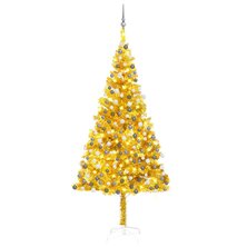 Kunstkerstboom met verlichting en kerstballen 210 cm PET goud