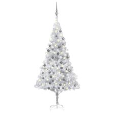 Kunstkerstboom met verlichting en kerstballen 180 cm PET zilver