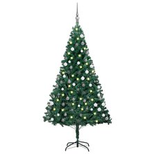 Kunstkerstboom met verlichting en kerstballen 120 cm PVC groen