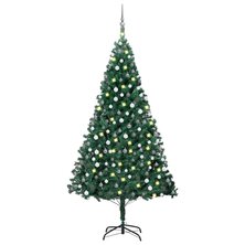 Kunstkerstboom met verlichting en kerstballen 210 cm PVC groen