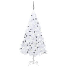 Kunstkerstboom met verlichting en kerstballen 150 cm PVC wit