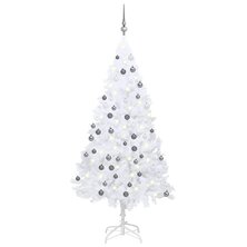 Kunstkerstboom met verlichting en kerstballen 180 cm PVC wit