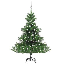 Kunstkerstboom Nordmann met LED&apos;s en kerstballen 150 cm groen