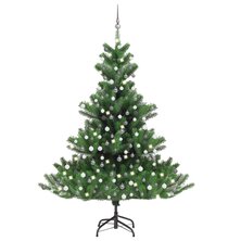 Kunstkerstboom Nordmann met LED&apos;s en kerstballen 210 cm groen