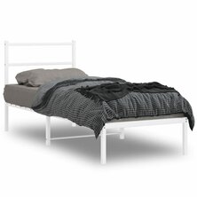 Bedframe met hoofdbord metaal wit 75 x 190 cm