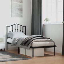 Bedframe met hoofdbord metaal zwart 75x190 cm