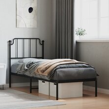 Bedframe met hoofdbord metaal zwart 75x190 cm