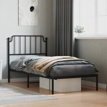 Bedframe met hoofdbord metaal zwart 90x190 cm