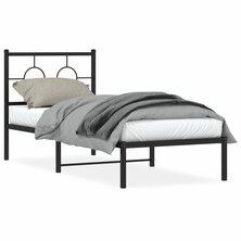 Bedframe met hoofdbord metaal zwart 75x190 cm