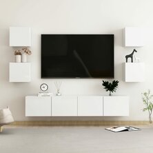 6-delige Tv-meubelset bewerkt hout hoogglans wit