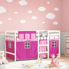 Kinderhoogslaper met gordijnen 90x190 cm grenenhout roze