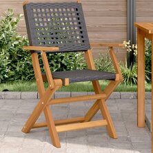 Tuinstoelen 2 st massief acaciahout en poly rattan zwart