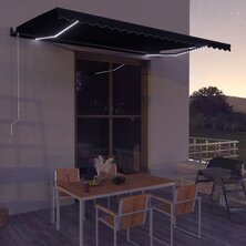 Luifel uittrekbaar met windsensor en LED 600x300 cm antraciet