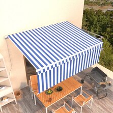 Luifel handmatig uittrekbaar met rolgordijn 4,5x3 m blauw wit