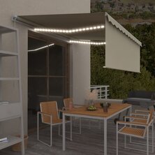 Luifel handmatig uittrekbaar met rolgordijn LED 4,5x3 m cr&egrave;me