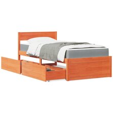 Bed met lades en matras massief grenenhout wasbruin 90x190 cm