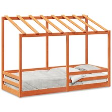 Kinderbed met bedhuis 75x190 cm massief grenenhout wasbruin