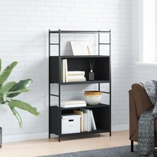 Boekenrek 80x30x145,5 cm bewerkt hout en ijzer zwart