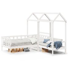 Kinderbed met huisje en bankje massief grenenhout wit 90x200 cm