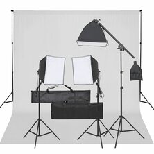 Fotostudioset met verlichtingsset en achtergrond