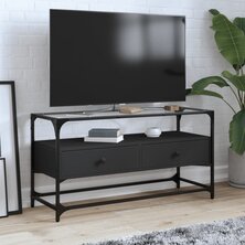 Tv-meubel met glazen blad 98x35x51 cm bewerkt hout zwart