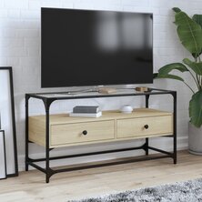 Tv-meubel met glazen blad 98x35x51 cm bewerkt hout sonoma eiken