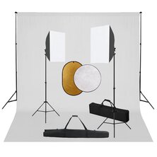 Fotostudioset met softboxlampen, achtergrond en reflector