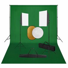 Fotostudioset met softboxlampen, achtergrond en reflector