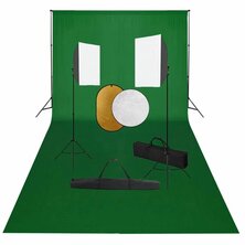 Fotostudioset met softboxlampen, achtergrond en reflector