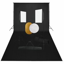 Fotostudioset met softboxlampen, achtergrond en reflector