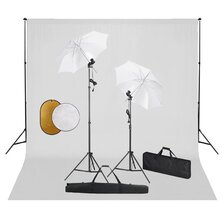 Fotostudioset met lampen, paraplu&apos;s, achtergrond en reflector