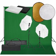 Fotostudioset met verlichtingsset, achtergrond en reflector