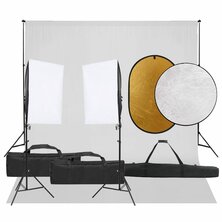 Fotostudioset met verlichtingsset, achtergrond en reflector