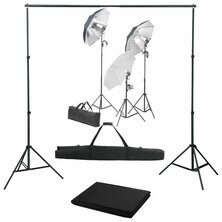 Fotostudioset met verlichtingsset en achtergrond