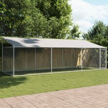 Hondenhok met dak en deur 6x2x2 m gegalvaniseerd staal grijs