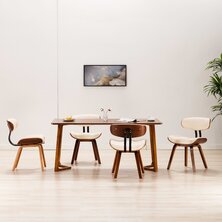 Eetkamerstoelen 4 st gebogen hout en kunstleer cr&egrave;mekleurig