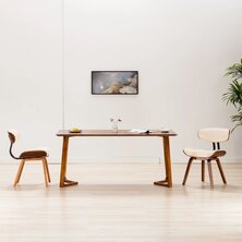 Eetkamerstoelen 2 st gebogen hout en kunstleer cr&egrave;mekleurig