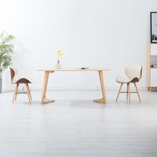 Eetkamerstoelen 2 st kunstleer en gebogen hout cr&egrave;me