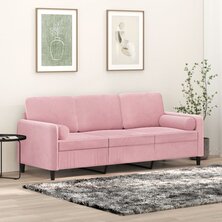 Driezitsbank met sierkussens 180 cm fluweel roze