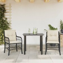 3-delige Bistroset met kussens poly rattan zwart