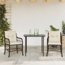 3-delige Bistroset met kussens poly rattan bruin