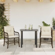 3-delige Bistroset met kussens poly rattan bruin