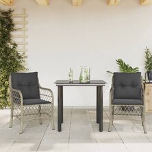 3-delige Bistroset met kussens poly rattan lichtgrijs