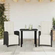 3-delige Bistroset met kussens poly rattan zwart